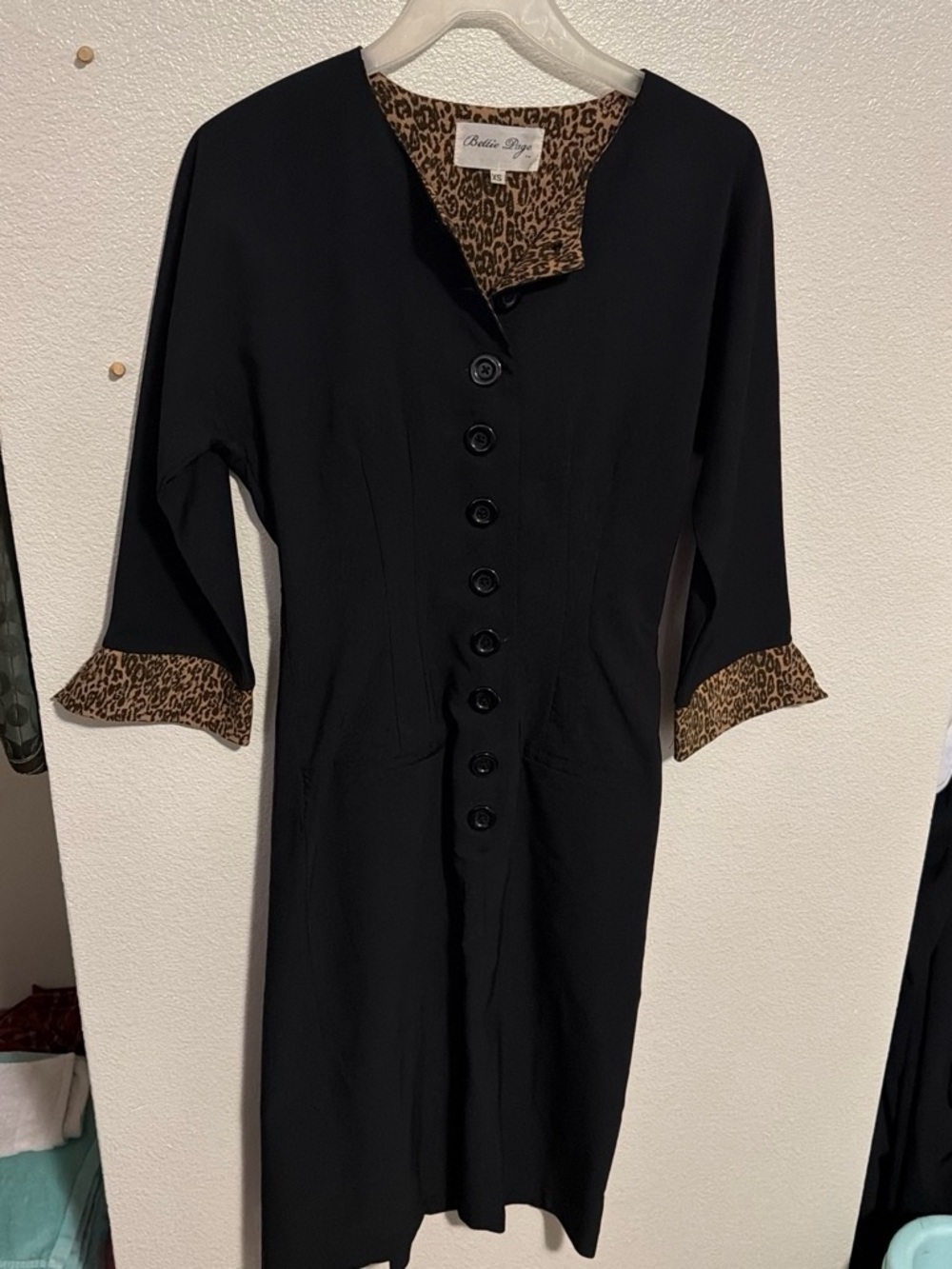 Bettie Page Leopard-Print Long Sleeve Dress in Brown and Black